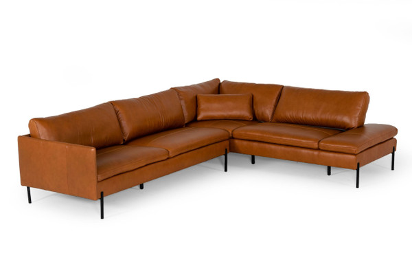 VGKKKF.1061Z-CGN-RAF-SECT Divani Casa Sherry - Modern Cognac Raf Chaise Leather Sectional Sofa By VIG Furniture