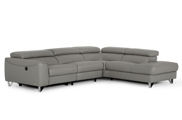 VGKNE9112-GREY2-SECT Divani Casa Versa - Modern Grey Teco Leather Raf Chaise Sectional W/ Recliner By VIG Furniture
