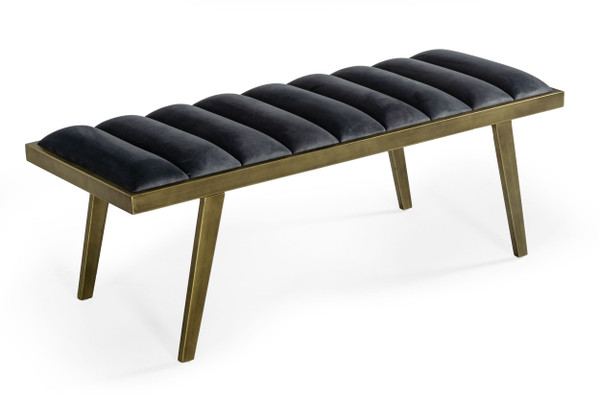 VGGAGA8654BE-GRY-B Modrest Navi - Contemporary Grey Velvet & Antique Brass Bench By VIG Furniture