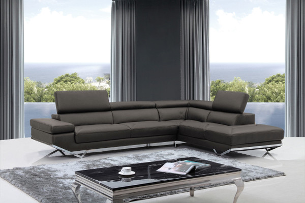 VGKNK8488-SECT-DKGRY-Z Divani Casa Quebec - Modern Dark Grey Teco Leather Sectional Sofa By VIG Furniture