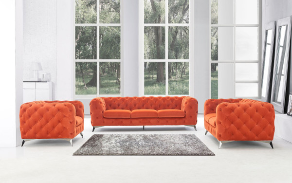 VGCA1546-ORG-A-SET Divani Casa Delilah - Modern Orange Fabric Sofa Set By VIG Furniture