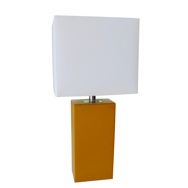 Modern Leather Table Lamp with White Fabric Shade - LT1025-TAN