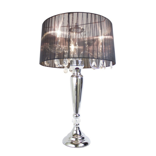 Trendy Romantic Sheer Shade Table Lamp w/Hanging Crystals - LT1034-BLK