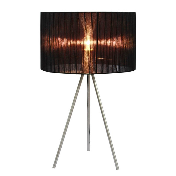 Nickel Tripod Table Lamp with Pleated Silk Sheer Shade - LT2006-BLK