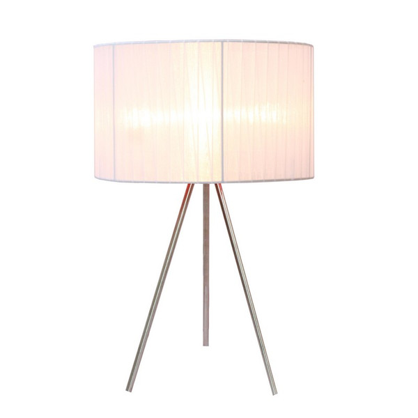 Nickel Tripod Table Lamp with Pleated Silk Sheer Shade - LT2006-WHT