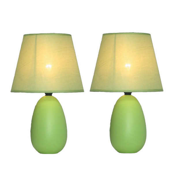 Mini Egg Oval Ceramic Table Lamp-(2 Pack) - LT2009-GRN-2PK