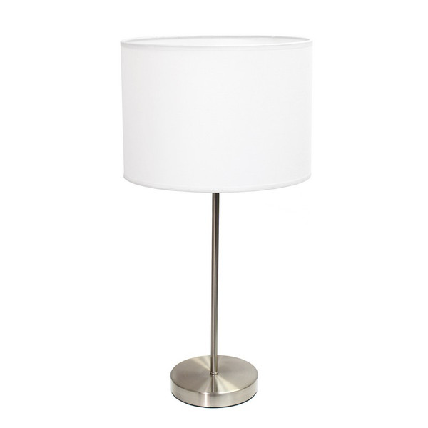 Brushed Nickel Stick Lamp with Fabric Shade, White - LT2040-WHT