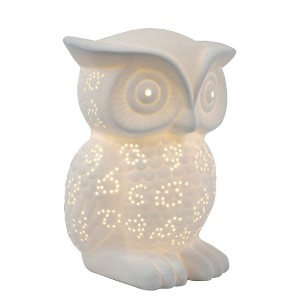 Porcelain Wise Owl Shaped Animal Light Table Lamp - LT3027-WHT