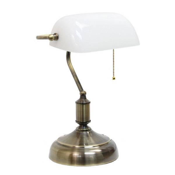 Executive Banker's Desk Lamp with Glass Shade, White - LT3216-WHT