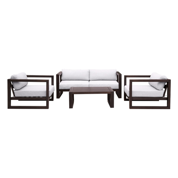 Armen Paradise 4 Piece Outdoor Dark Eucalyptus Wood Sofa Seating Set With Grey Cushions SETODPR4DK