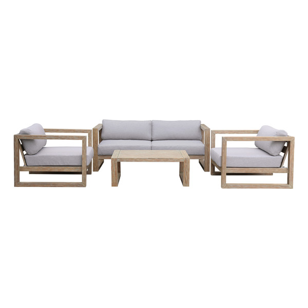 Armen Paradise 4 Piece Outdoor Light Eucalyptus Wood Sofa Seating Set With Grey Cushions SETODPR4LT