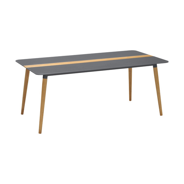 Armen Ipanema Outdoor Aluminum Dining Table In Dark Grey With Natural Teak Wood Accent LCIPDIGREY