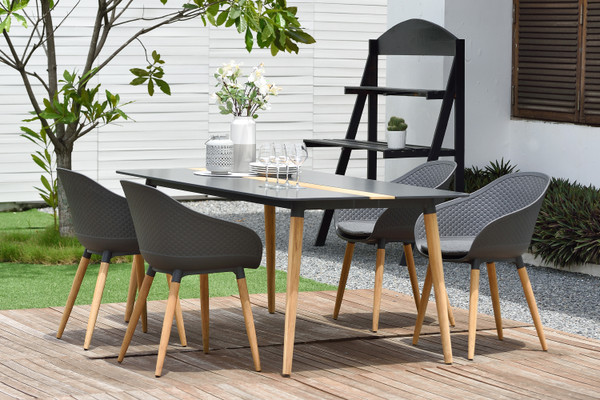 Armen Ipanema 5 Piece Outdoor Dining Set With Aluminum Table In Natural Teak Wood SETODIPGR