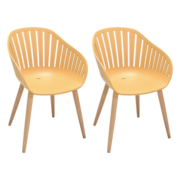 Armen Nassau Outdoor Arm Dining Chairs In Honey Yellow Finish With Wood Legs- Set Of 2 LCNACHHONEY