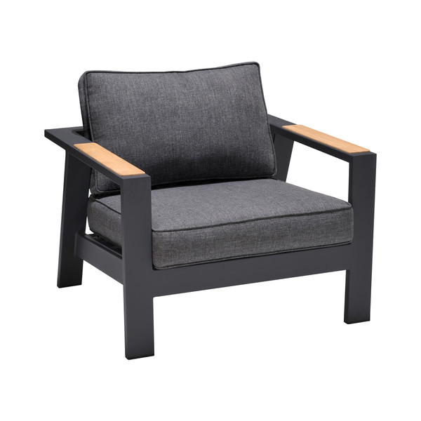 Armen Palau Outdoor Chair In Dark Grey With Natural Teak Wood Accent And Cushions LCPACHGR