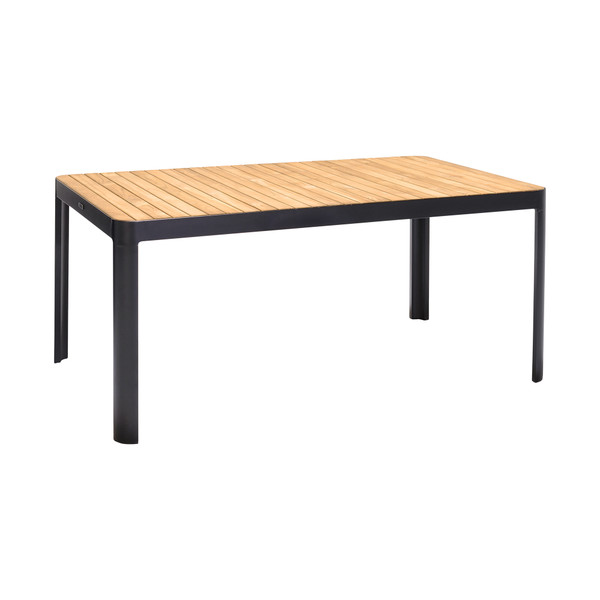 Armen Portals Outdoor Rectangle Dining Table In Black Finish With Natural Teak Wood Top LCPDDIBL