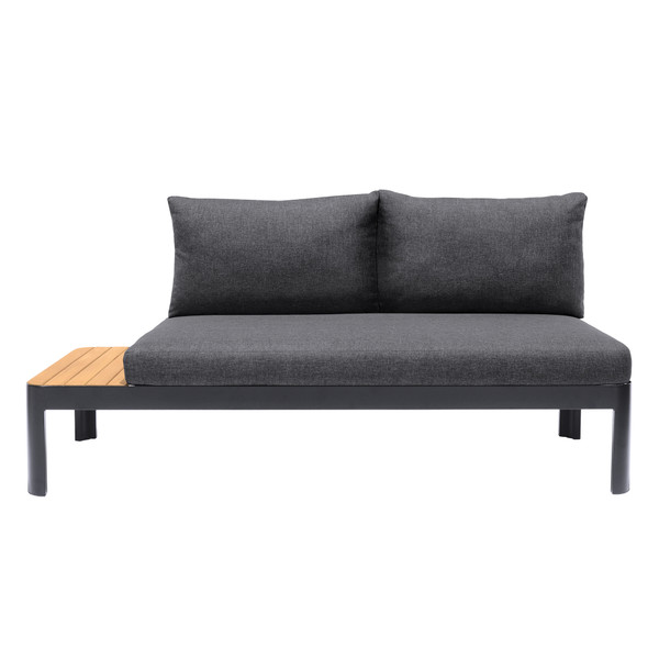 Armen Portals Outdoor Sofa In Black Finish With Natural Teak Wood Accent And Grey Cushions LCPDSODK