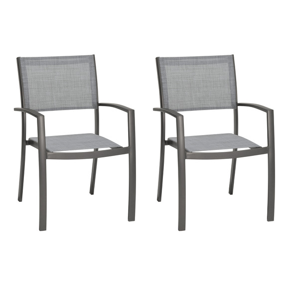 Armen Solana Outdoor Aluminum Arm Dining Chairs In Cosmos Grey Finish - Set Of 2 LCSLCHGR