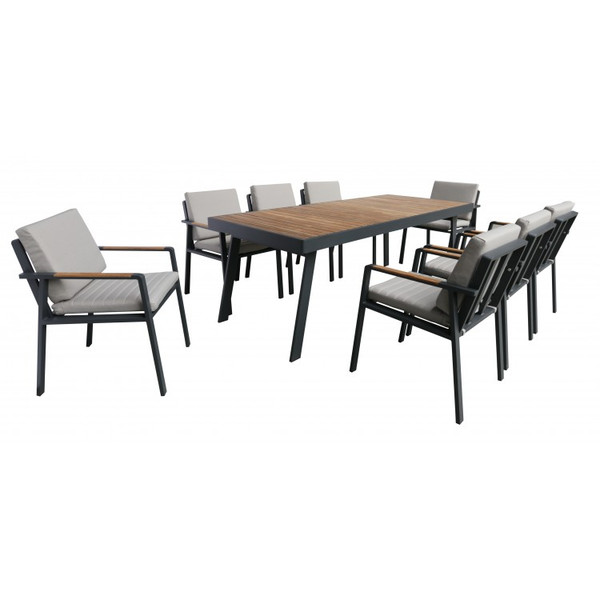 Armen Armen Living Nofi Outdoor Patio Dining Set In Charcoal Finish With Taupe Cushions (Table With 8 Chairs) SETODNODIBE