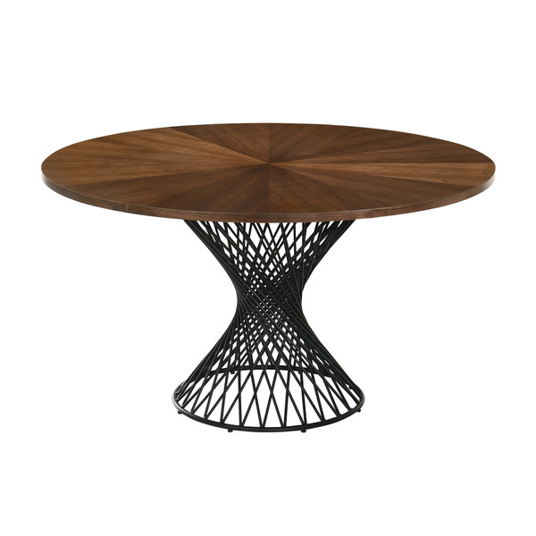 Armen Cirque 54" Round Walnut Wood And Metal Pedestal Dining Table LCCQDIWA