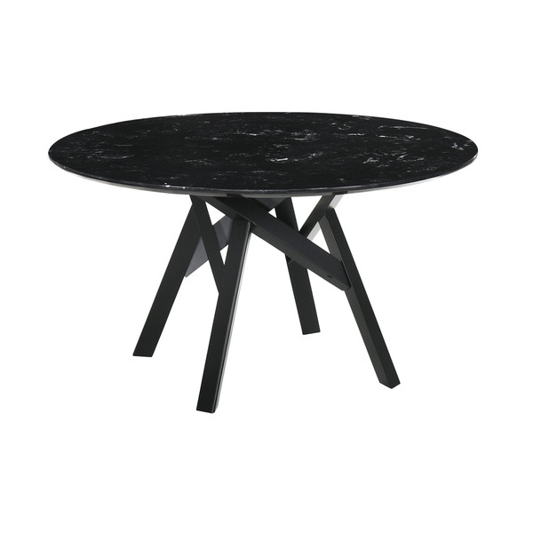 Armen Venus 54" Round Mid-Century Modern Black Marble Dining Table With Black Wood Legs LCVEDIBLK