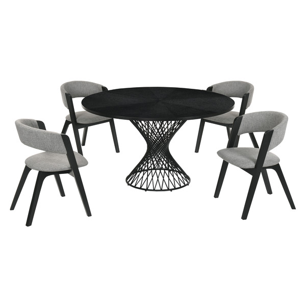 Armen Cirque And Rowan 5 Piece Black Round Dining Set SETCQDIBLK5B