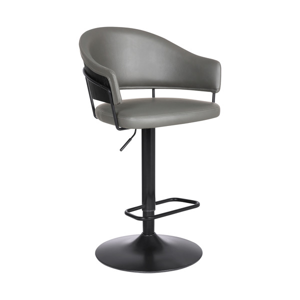 Armen Brody Adjustable Gray Faux Leather Swivel Barstool In Black Powder Coated Finish LCBOBABLGR