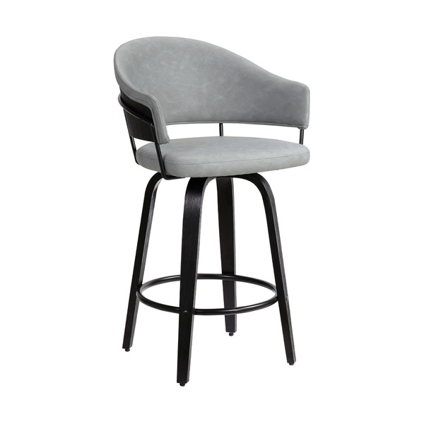 Armen Doral 30" Dark Gray Faux Leather Barstool In Black Powder Coated Finish And Black Brushed Wood LCDLBABLGR30