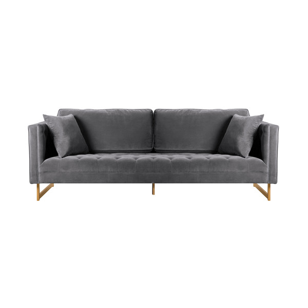 Armen Lenox Grey Velvet Modern Sofa With Brass Legs LCLN3GRY