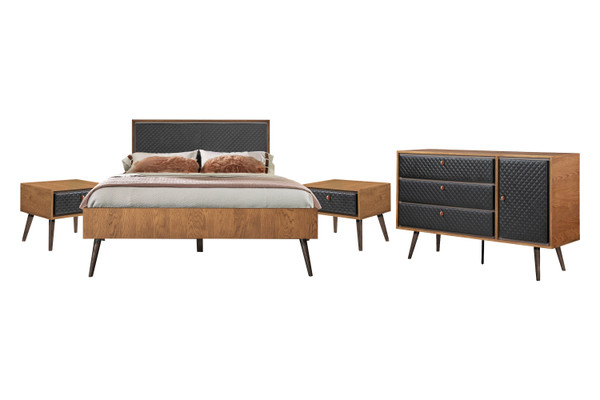 Armen Coco Rustic 4 Piece Upholstered Platform Bedroom Set In Queen With Dresser And 2 Nightstands SETCOBDQN4B