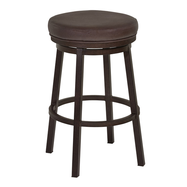Armen Tilden 26" Counter Height Metal Swivel Backless Barstool In Ford Brown Faux Leather And Auburn Bay Finish LCTIBABR26