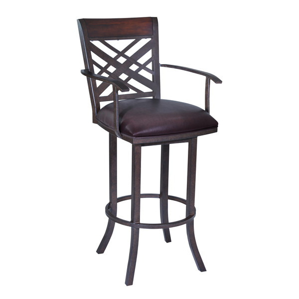 Armen Tahiti 26" Arm Barstool In Auburn Bay Finish With Brown Pu Upholstery LCTA26ARBABR