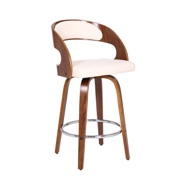 Armen Shelly Contemporary 26" Counter Height Swivel Barstool In Walnut Wood Finish And Cream Faux Leather LCSHBACRWA26