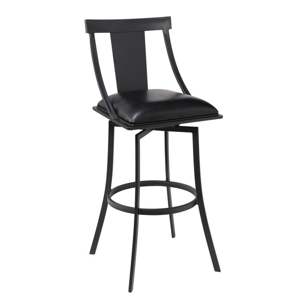 Armen Brisbane Contemporary 30" Bar Height Barstool In Matte Black Finish And Black Faux Leather LCBSBAMBBL30