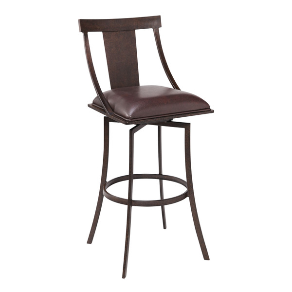 Armen Brisbane Contemporary 30" Bar Height Barstool In Auburn Bay Finish And Brown Faux Leather LCBSBAABBR30