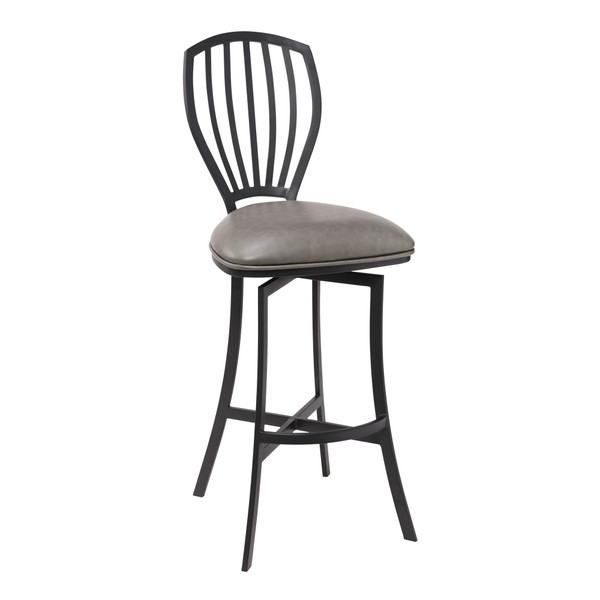 Armen Sandy Contemporary 30" Bar Height Barstool In Matte Black Finish And Vintage Grey Faux Leather LCSDBAMBVG30