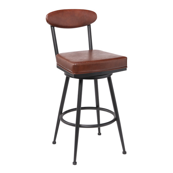 Armen Denver Contemporary 26" Counter Height Barstool In Black Finish And Vintage Coffee Faux Leather LCDVBABLVC26
