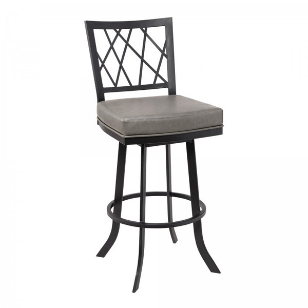 Armen Giselle Contemporary 26" Counter Height Barstool In Matte Black Finish And Vintage Grey Faux Leather LCGSBAMBVG26