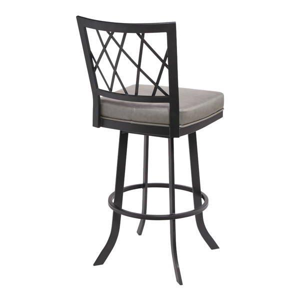 Armen Giselle Contemporary 30" Bar Height Barstool In Matte Black Finish And Vintage Grey Faux Leather LCGSBAMBVG30