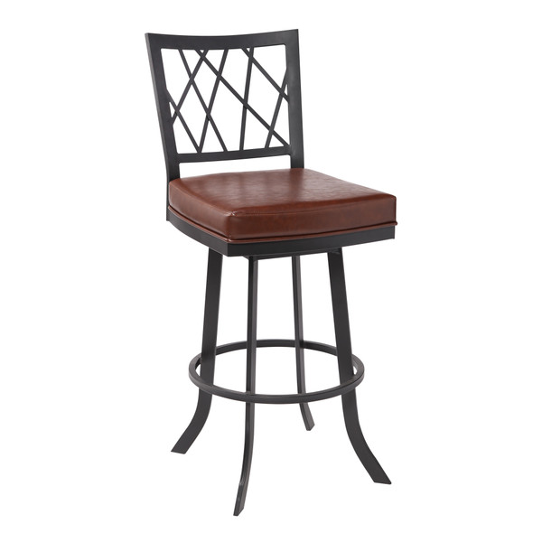 Armen Giselle Contemporary 26" Counter Height Barstool In Matte Black Finish And Vintage Coffee Faux Leather LCGSBAMBVC26