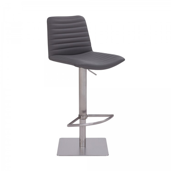 Armen Carson Contemporary Adjustable Barstool In Brushed Stainless Steel Finish And Grey Faux Leather LCCSBABSGR