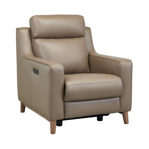 Armen Wisteria Contemporary Chair In Light Brown Wood Finish And Taupe Genuine Leather LCWS1TA