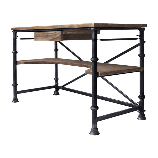 Armen Theo Industrial Desk In Industrial Grey And Pine Wood Top LCTHDESBPI