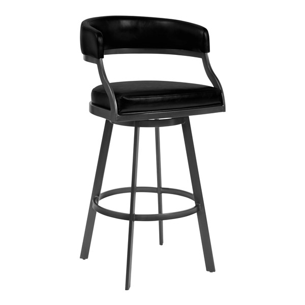 Armen Saturn 30" Bar Height Barstool In Mineral Finish And Vintage Black Faux Leather LCSNBAMFVB30