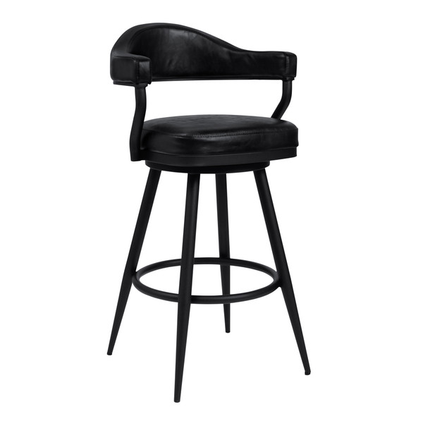 Armen Justin 26" Counter Height Barstool In A Black Powder Coated Finish And Vintage Black Faux Leather LCJTBABLVB26
