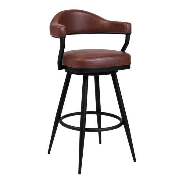 Armen Justin 26" Counter Height Barstool In A Black Powder Coated Finish And Vintage Coffee Faux Leather LCJTBABLVC26