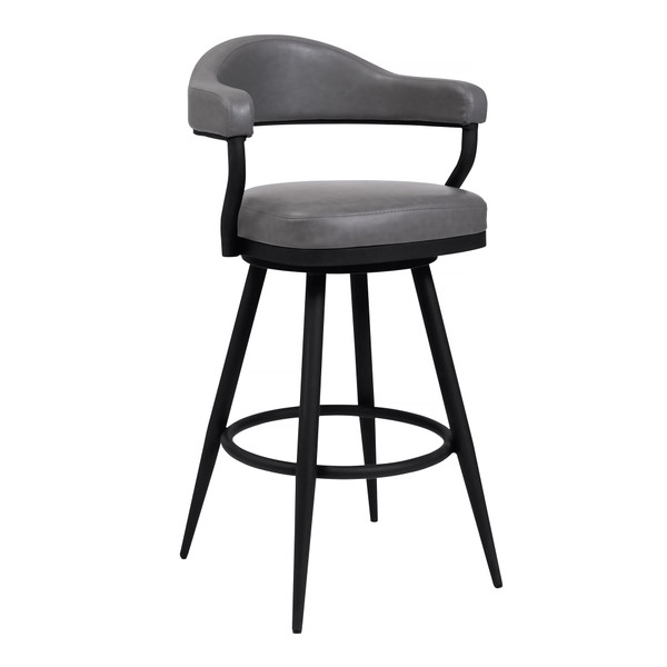 Armen Justin 26" Counter Height Barstool In A Black Powder Coated Finish And Vintage Grey Faux Leather LCJTBABLVG26