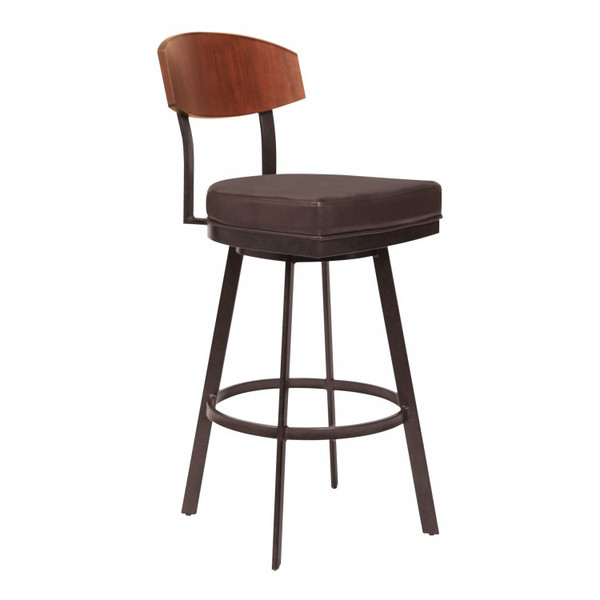 Armen Frisco 26" Counter Height Barstool In Auburn Bay With Brown Faux Leather And Sedona Wood LCFRBASEBR26