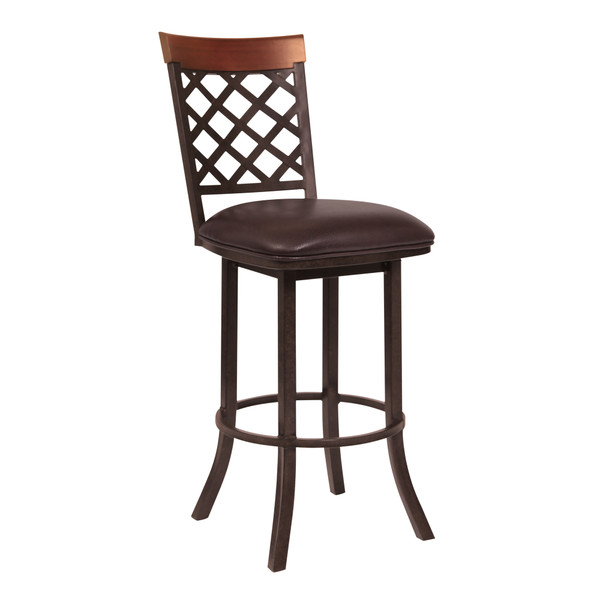 Armen Bree 26" Counter Height Barstool In Auburn Bay With Ford Brown Faux Leather And Sedona Wood LCBRBAABSEBR26