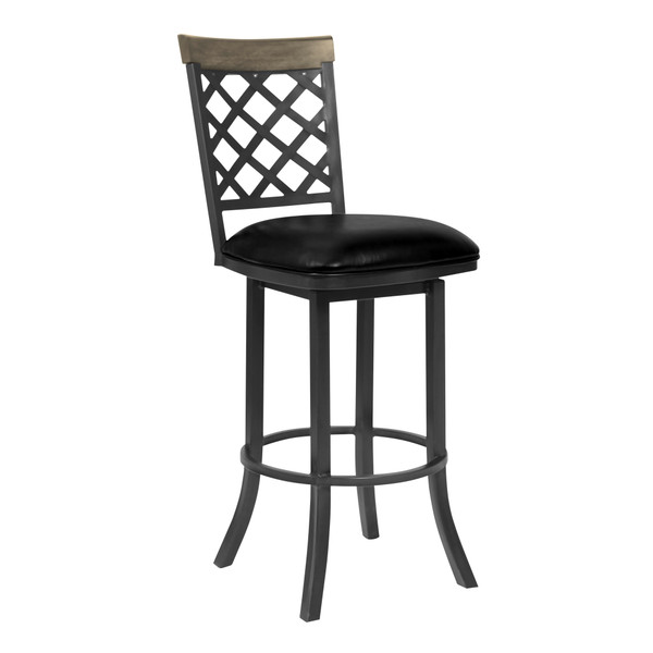 Armen Bree 26" Counter Height Barstool In Mineral Finish With Vintage Black Faux Leather And Grey Walnut LCBRBAMFGWVB26